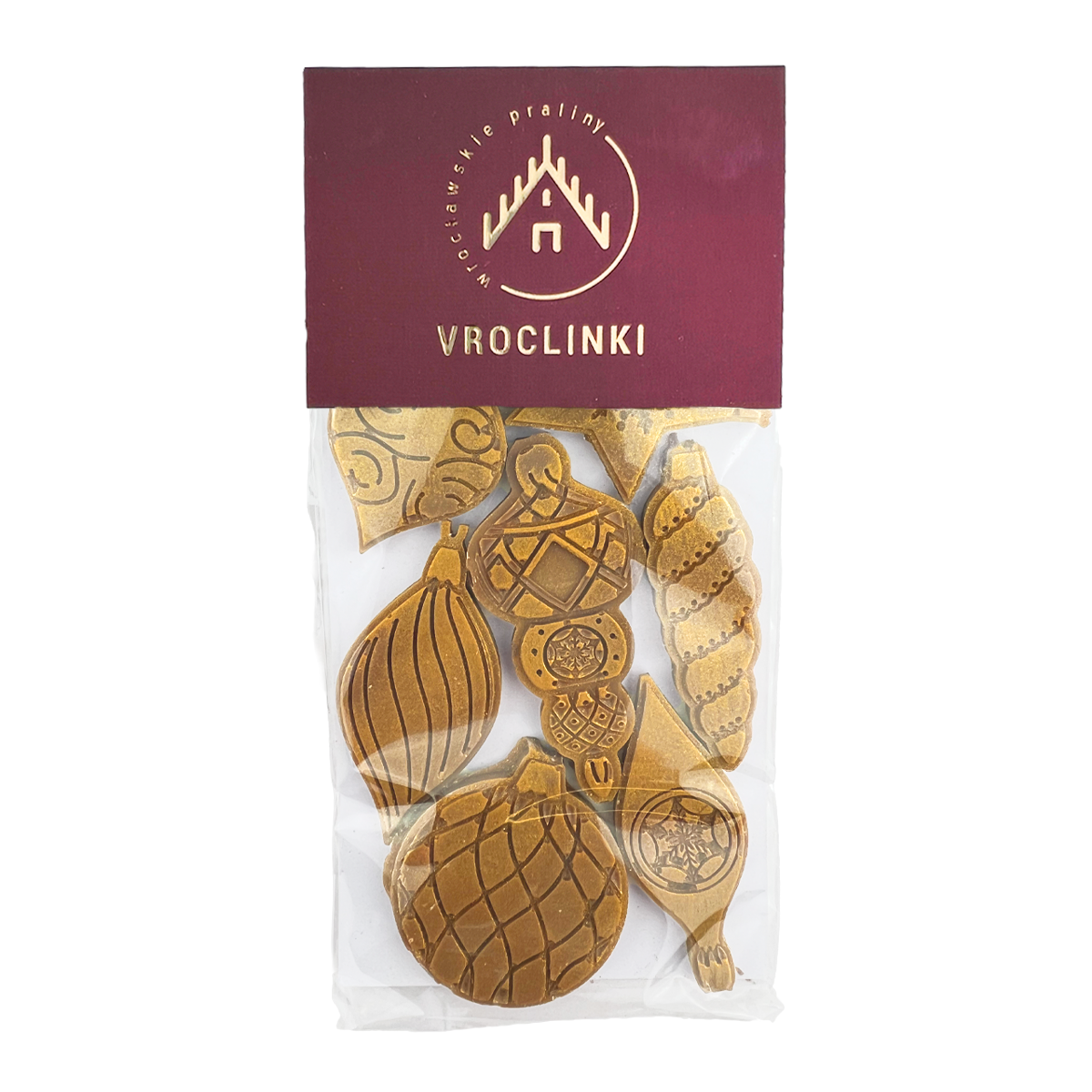 Złocone ozdoby choinkowe z mlecznej czekolady (35g)